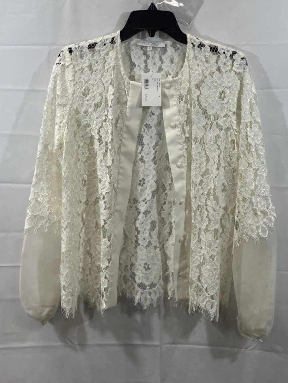Alexis Ivory Lace Organza Button Up Cardigan Sweater Women's Size Medium NWT